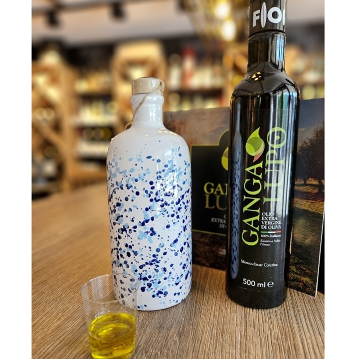 Olivenöl in Keramikflasche (blau)